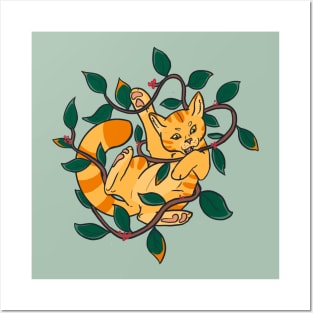 Leafy Autumn Orange Cat Posters and Art